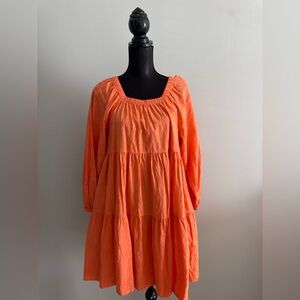 Universal Thread Women’s Relaxed Fit Orange Tiered Long Sleeve Mini Dress M